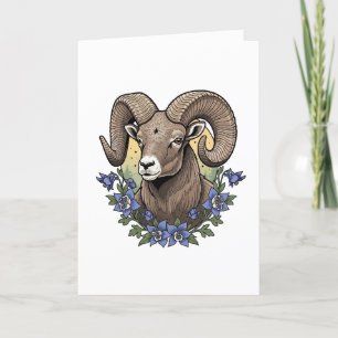 Cartes Pour Fêtes Annuelles Mouflons avec fleurs d'Aquilegie bleue du Colorado