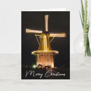 Cartes Pour Fêtes Annuelles Moulin à vin néerlandais brillant avec les lumière