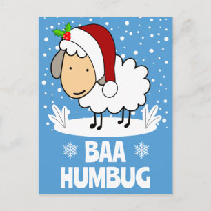 Cartes Pour Fêtes Annuelles Mouton Bah Humbug portant un chapeau de Père Noël 