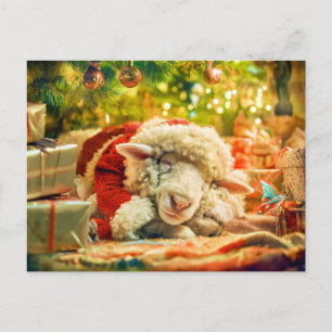Cartes Pour Fêtes Annuelles Moutons endormis sous les lumières de l'arbre de N