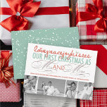 Cartes Pour Fêtes Annuelles Mr. And Mrs First Christmas Photo Collage Mariage<br><div class="desc">'Amour, paix, joie, baisers. Notre premier Noël en tant que Monsieur et Madame' mixage coloré typographie, faire-part mariage de vacances / 4 photo collage plat. Illustration de fat*fa*tin. Facile à personnaliser avec votre propre message texte, nom, année, photo ou image. D'autres fonctions d'édition sont disponibles sur la page "modifier la...</div>