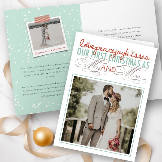 Cartes Pour Fêtes Annuelles Mr & Mrs First Christmas Mistletoes Mariage photo