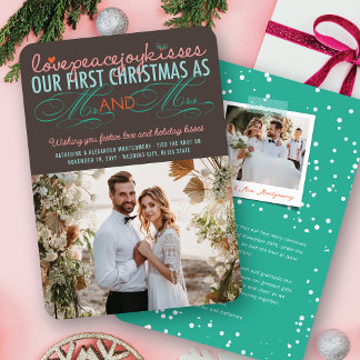 Cartes Pour Fêtes Annuelles Mr & Mrs First Christmas Mistletoes Photo Wedding