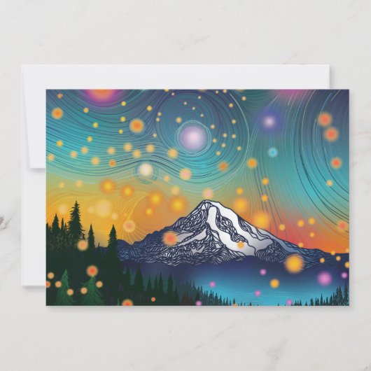 Cartes Pour Fêtes Annuelles Mt Rainier w Soirée Starry Sky et Fireflies (Devant)
