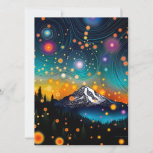 Cartes Pour Fêtes Annuelles Mt Rainier w Soirée Starry Sky et Fleurs sauvages