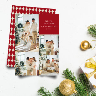 Cartes Pour Fêtes Annuelles Multi Photo Collage Rouge Baubles Retro Noël