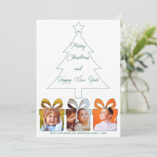 Cartes Pour Fêtes Annuelles Multi Photo Green Unique Moderne Joyeux Noël (Debout devant)