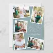 Cartes Pour Fêtes Annuelles Multi photo moderne élégant script bleu poussiéreu (Devant)