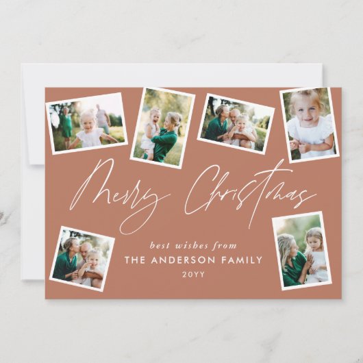 Cartes Pour Fêtes Annuelles Multi photo moderne élégant script de terre cuite (Devant)