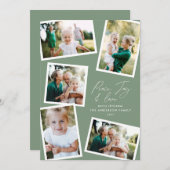 Cartes Pour Fêtes Annuelles Multi photo moderne élégant script vert (Devant / Derrière)