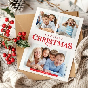 Cartes Pour Fêtes Annuelles MULTI PHOTO simple moderne Joyeux Noël rouge