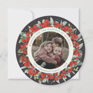 Cartes Pour Fêtes Annuelles Mûres Rondes/Carrées Rouges + Eucalyptus Photo