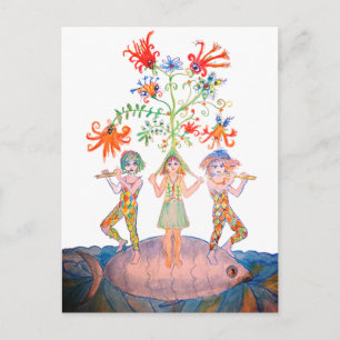 Cartes Pour Fêtes Annuelles Musiciens fantastiques sur un poisson géant
