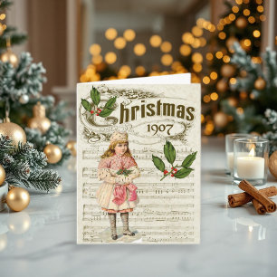 Cartes Pour Fêtes Annuelles Musique de feuille de Noël vintage 1907 Fille Noel
