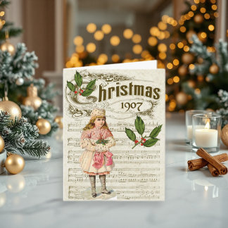 Cartes Pour Fêtes Annuelles Musique de feuille de Noël vintage 1907 Fille Noel