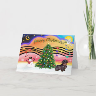 Cartes Pour Fêtes Annuelles Musique de Noël 2 - Dachshund (brun brun brun-poil