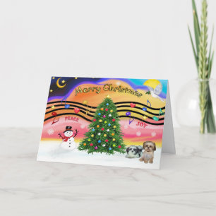 Cartes Pour Fêtes Annuelles Musique de Noël 2 - Shih Tzu (deux)