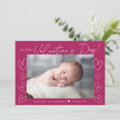 Cartes Pour Fêtes Annuelles My First Valentine's Day Script Fuchsia Photo (Debout devant)