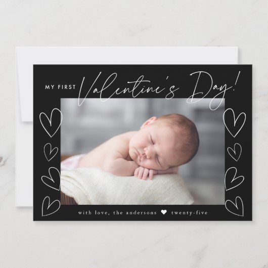 Cartes Pour Fêtes Annuelles My First Valentine's Day Script photo noir (Devant)