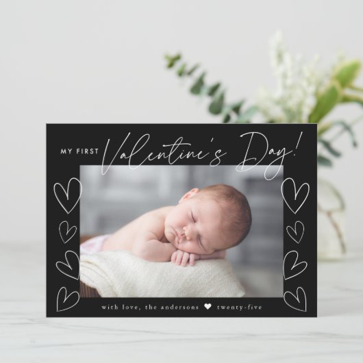 Cartes Pour Fêtes Annuelles My First Valentine's Day Script photo noir (Debout devant)
