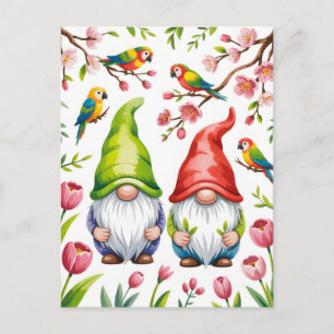 Cartes Pour Fêtes Annuelles Nains de jardin avec perroquets tropicaux