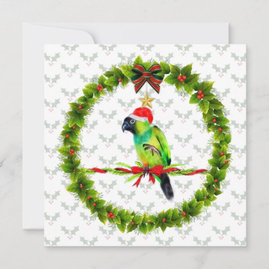 Cartes Pour Fêtes Annuelles Nanday Conure Père Noël avec Holly Feuilles et Wre (Devant)