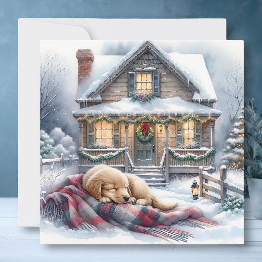 Cartes Pour Fêtes Annuelles Napping Puppy le soir de Noël