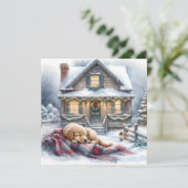 Cartes Pour Fêtes Annuelles Napping Puppy le soir de Noël (Debout devant)