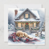 Cartes Pour Fêtes Annuelles Napping Puppy le soir de Noël (Devant)