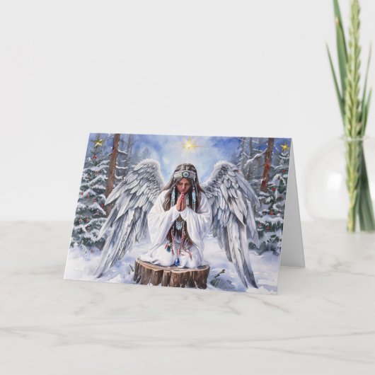 Cartes Pour Fêtes Annuelles Native American Angel Praying for Peace Christmas (Devant)