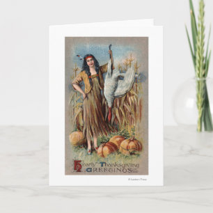 Cartes Pour Fêtes Annuelles Native Woman Holding Turkey