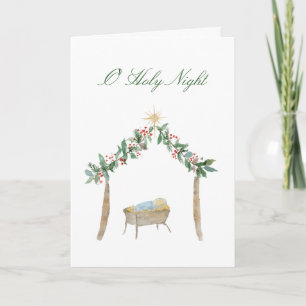 Cartes Pour Fêtes Annuelles Nativité à l'aquarelle Ô nuit sainte