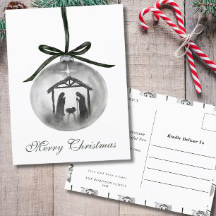 Cartes Pour Fêtes Annuelles Nativité Aquarelle Joyeux Ornement de Noël