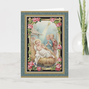Cartes Pour Fêtes Annuelles Nativité Bébé Jésus Roses Enfants