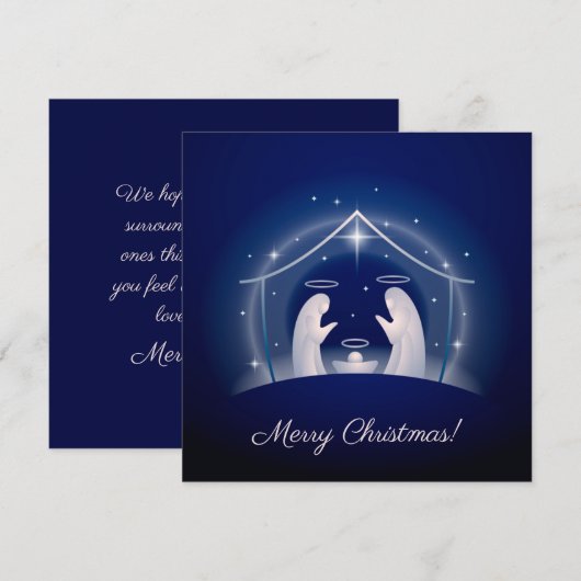 Cartes Pour Fêtes Annuelles Nativité Bleue Joyeux Noël (Devant / Derrière)