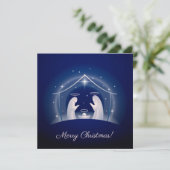 Cartes Pour Fêtes Annuelles Nativité Bleue Joyeux Noël (Debout devant)