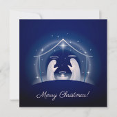 Cartes Pour Fêtes Annuelles Nativité Bleue Joyeux Noël (Devant)