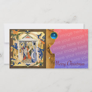 Cartes Pour Fêtes Annuelles NATIVITÉ CHRISTMAS PARCHMENT Blue Gem