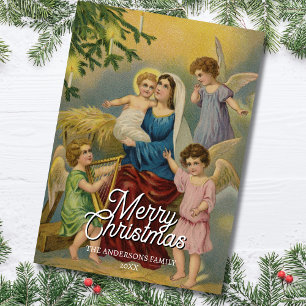 Cartes Pour Fêtes Annuelles Nativité classique Marie Bébé Jésus Anges