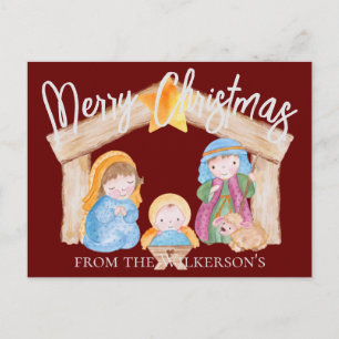 Cartes Pour Fêtes Annuelles Nativité de Noël en Aquarelle sur Bourgogne