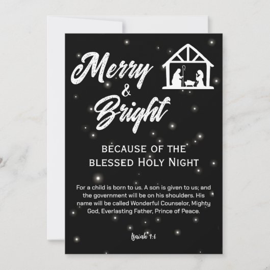 Cartes Pour Fêtes Annuelles Nativité de Noël joyeuse et brillante Script blanc (Devant)
