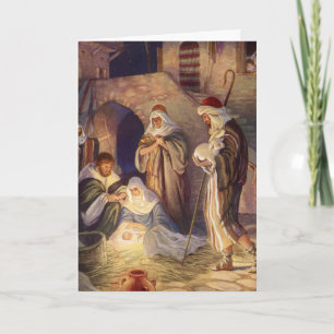 Cartes Pour Fêtes Annuelles Nativité de Noël Vintage, 3 Bergers et Jésus