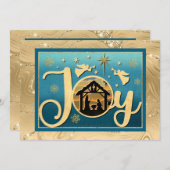 Cartes Pour Fêtes Annuelles Nativité "JOY" d'or moderne Noël Silhouette (Devant / Derrière)