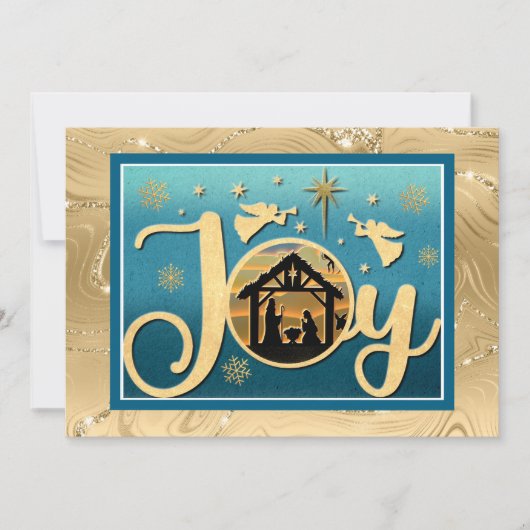 Cartes Pour Fêtes Annuelles Nativité "JOY" d'or moderne Noël Silhouette (Devant)