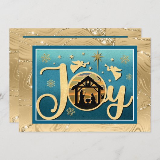 Cartes Pour Fêtes Annuelles Nativité "JOY" d'or moderne Noël Silhouette (Devant / Derrière)