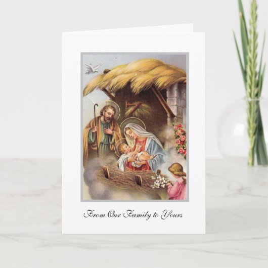 Cartes Pour Fêtes Annuelles Nativité Saint Joseph Vierge Marie Bébé Jésus Ange (Devant)