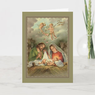 Cartes Pour Fêtes Annuelles Nativité Saint Joseph Vierge Marie Bébé Jésus Ange