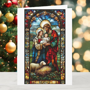 Cartes Pour Fêtes Annuelles Nativité Vitrail Texte personnalisé Noël