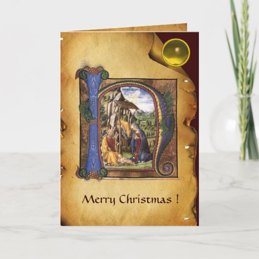 Cartes Pour Fêtes Annuelles NATIVITY MONOGRAM CHRISTMAS PARCHMENT Yellow Gem (Devant)