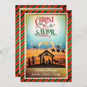 Cartes Pour Fêtes Annuelles Nativity Scene "Merry Christmas & Happy New Year" (Devant / Derrière)